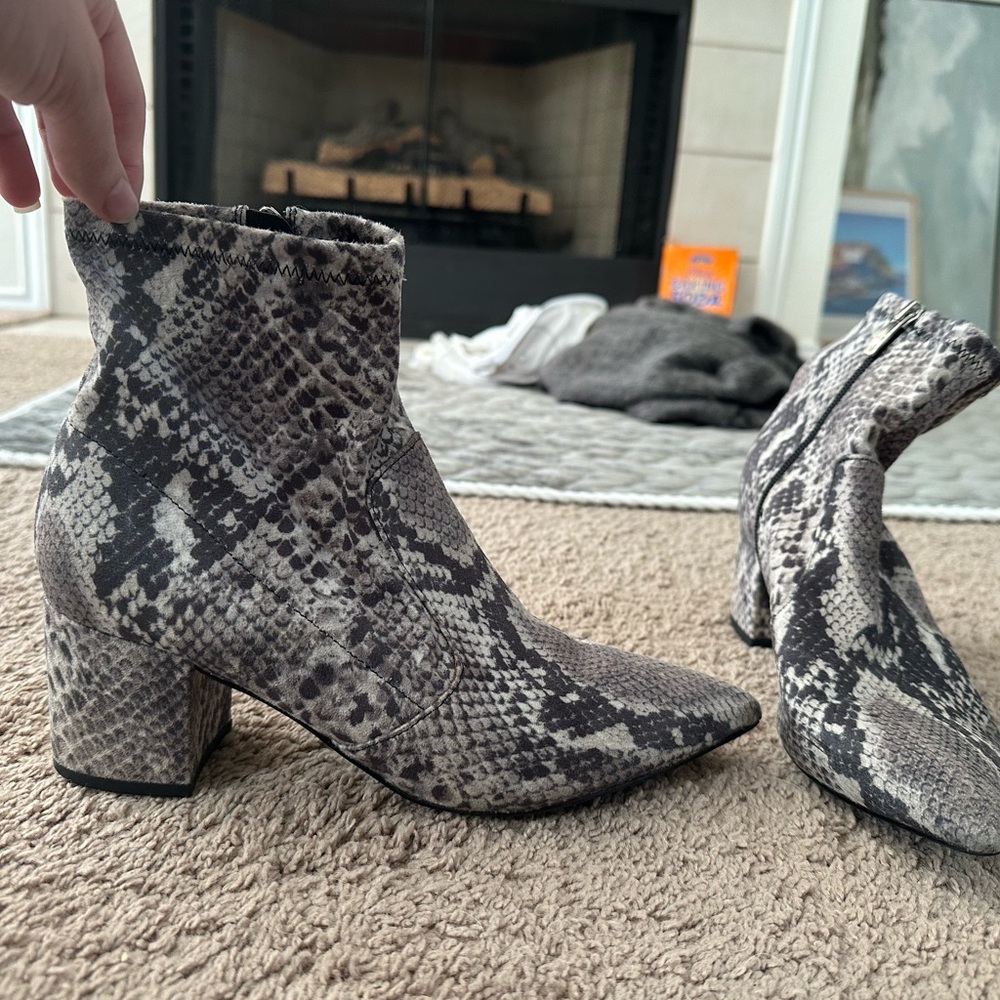 Marc Fisher Gray Snakeskin Ankle Booties